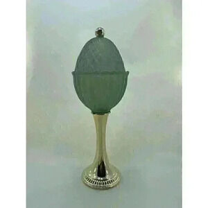 Vintage 1968 Avon Green Regence Tall Pedestal Candle Holder with Lid Gold Base